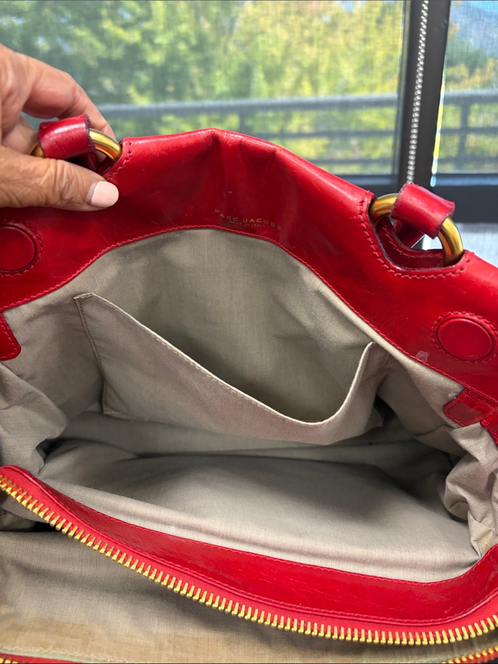 Marc Jacobs Quilted Red Leather Satchel with Gold Accents - Picture 5 of 7